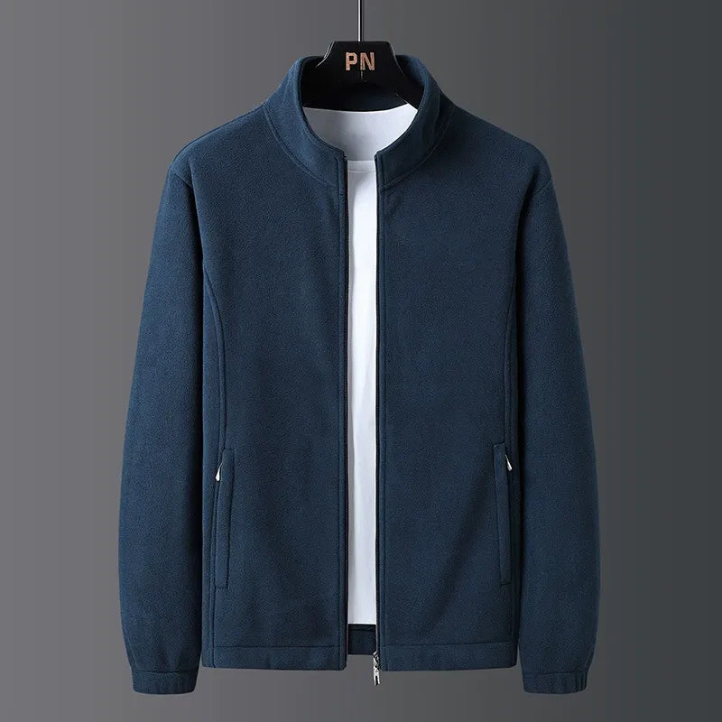 Men's Fleece Jacket Regular Fit Stand Collar Full Zip With Elastic Cuffs And Hem