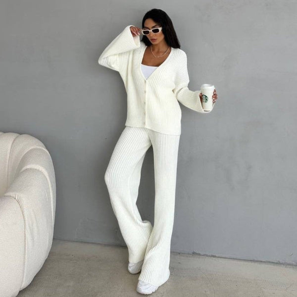 Nordisk Flair Women Two Piece Cardigan Set Cozy Oversized Ribbed Knit