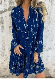 Street-Wave Women’s Lace Bell Sleeve Flared Dress Chic