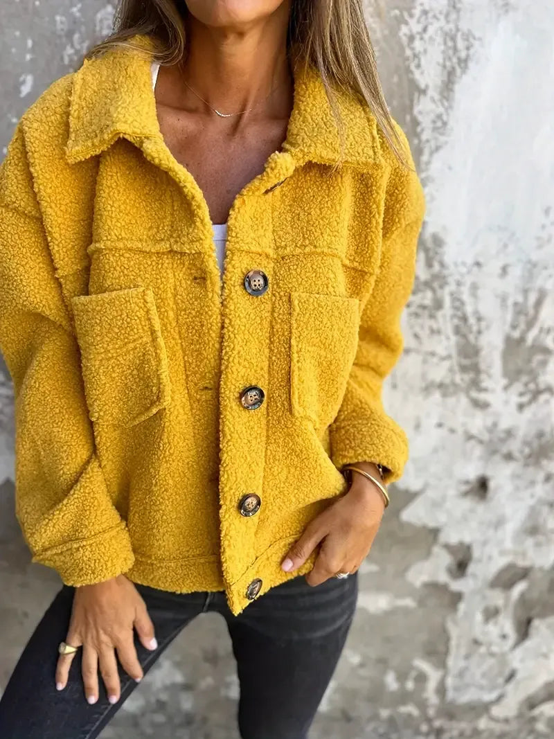 Street-wave Oversized Plush Coat With Large Collar Button Closure For Plus Size Women