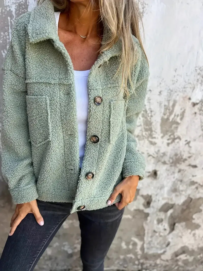 Street-wave Oversized Plush Coat With Large Collar Button Closure For Plus Size Women