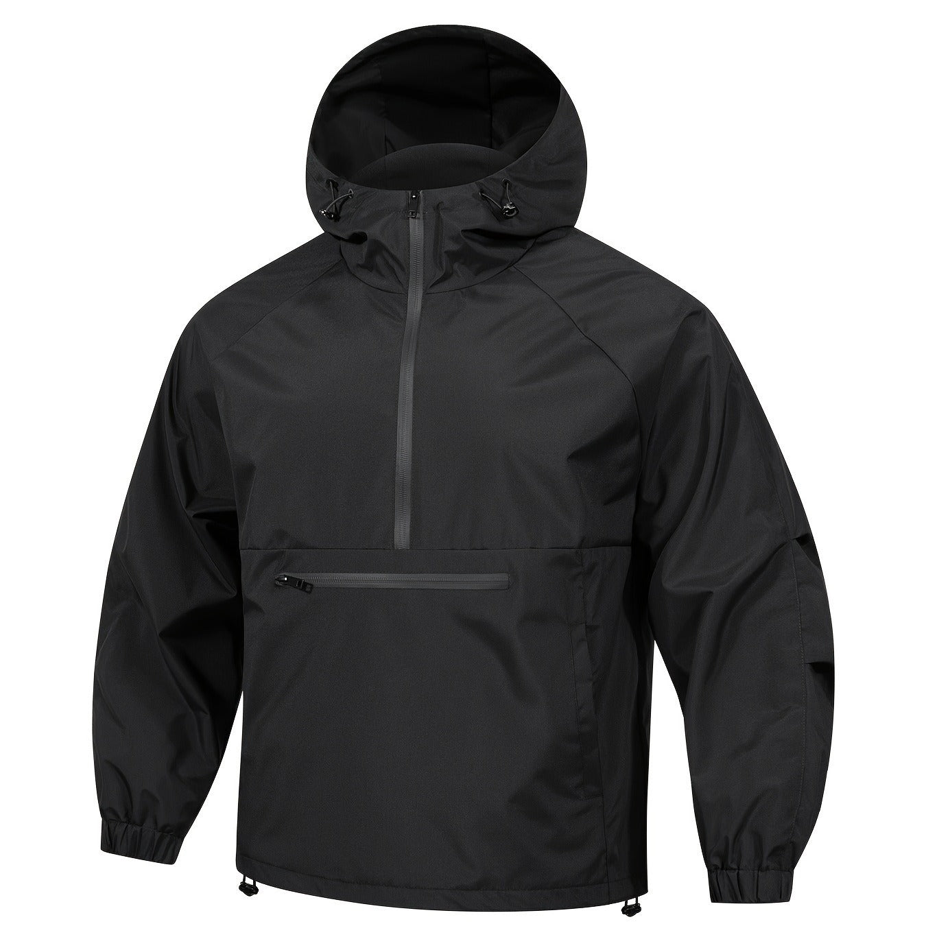 Street-Wave Mens Water Resistant Hooded Pullover Hoodie Relaxed Fit Half Zip Zipper Chest Pocket