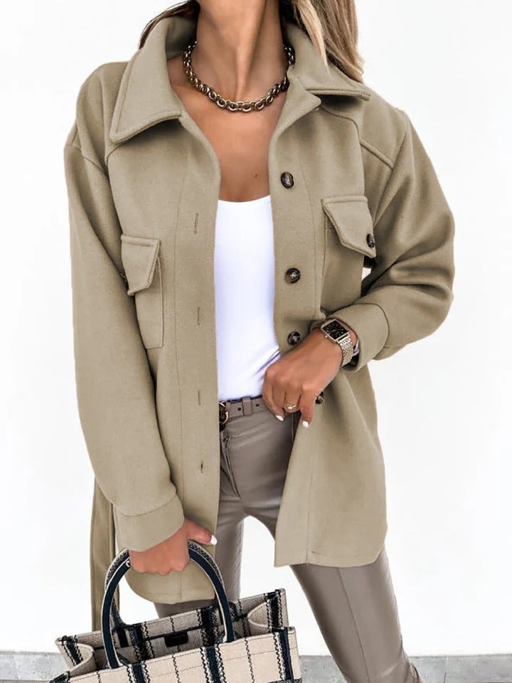 Street-wave Windproof Jacket Plus-Size Women Oversized Hip-Length Button Closure Casual Chic