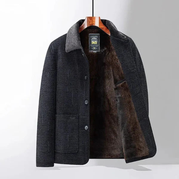 Mens Wool Coat Classic Fit Medium Length Button Front Plush Lining Warm Winter Outerwear By Street-Wave