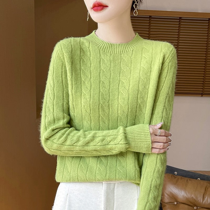 Street-Wave Women's Wool Cable Knit Sweater Relaxed Fit
