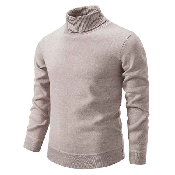 Men Roll Neck Cotton Pullover Slim Fit Ribbed Trim Minimalist Style Black Everyday Casual Sweater