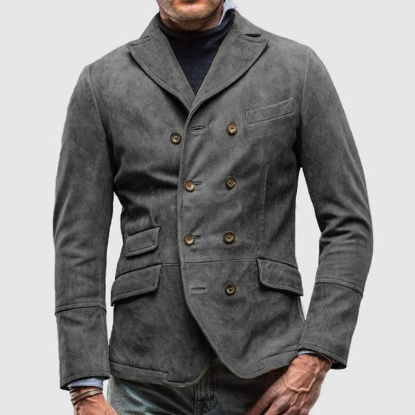 Men's Slim Fit Suede Like Finish Double Breasted Blazer Notched Lapel For Modern Style