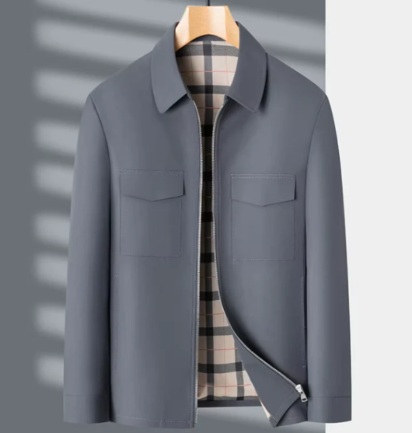 Men's Slim Fit Jacket Street-Wave Tailored Hip Length Front Zipper Flap Pockets Check Lined