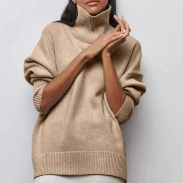 Street-Wave Oversized Turtleneck Knit Sweater For Women With Ribbed Hem And Cozy Everyday Style