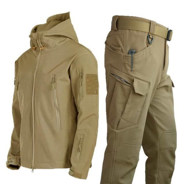 Men's Two Piece Outdoor Set Hooded Zip Jacket And Cargo Pants Weather Resistant Technical Fit