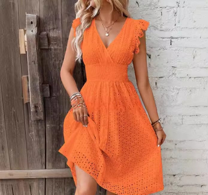 Womens Wrap Dress Eyelet Embroidery Breathable Flattering StreetWave For Women