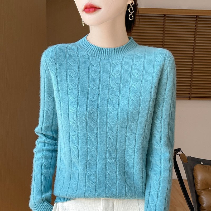 Street-Wave Women's Wool Cable Knit Sweater Relaxed Fit