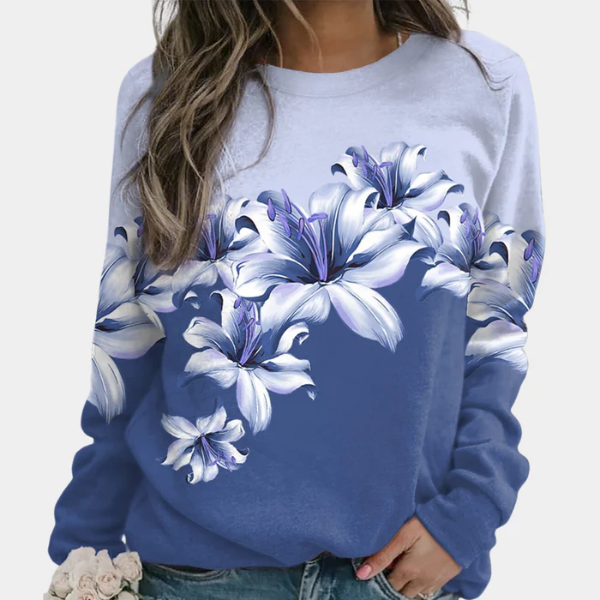 Street-Wave Floral Print Relaxed Cotton Blend Sweatshirt For Women Casual Everyday Comfort