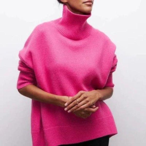 Street-Wave Oversized Turtleneck Knit Sweater For Women With Ribbed Hem And Cozy Everyday Style