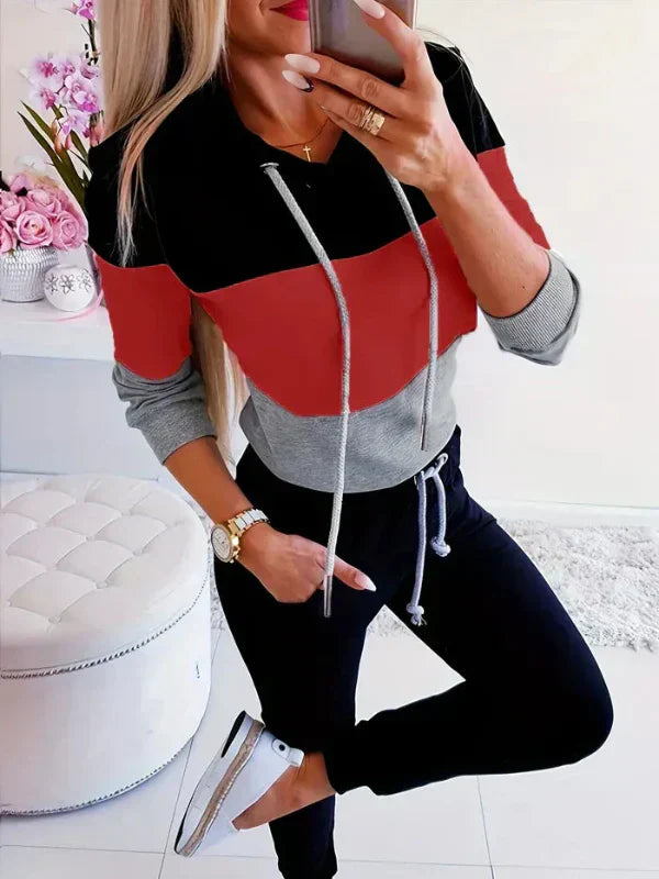 Street-Wave Color Block Hoodie For Women Cozy Comfort With Drawstrings And Relaxed Fit