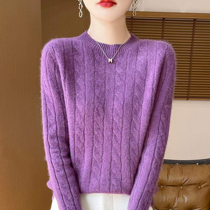 Street-Wave Women's Wool Cable Knit Sweater Relaxed Fit