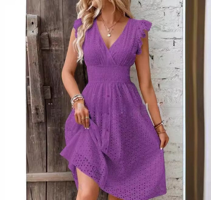 Womens Wrap Dress Eyelet Embroidery Breathable Flattering StreetWave For Women