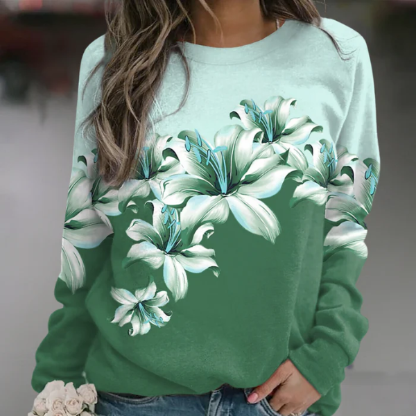 Street-Wave Floral Print Relaxed Cotton Blend Sweatshirt For Women Casual Everyday Comfort