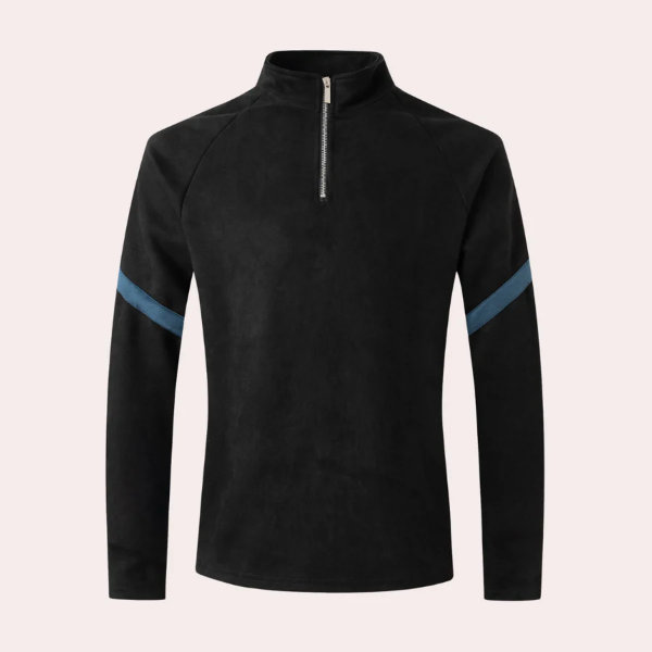 Men's Wool Blend Pullover Sweater With Quarter Zip And Striped Raglan Sleeves Relaxed Fit