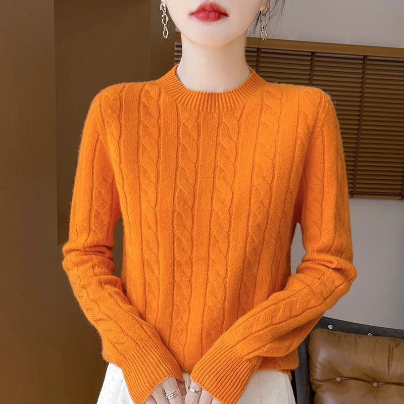 Street-Wave Women's Wool Cable Knit Sweater Relaxed Fit