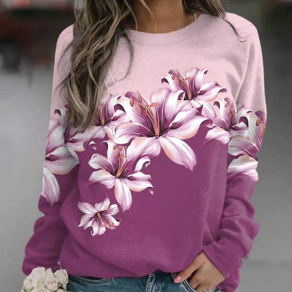 Street-Wave Floral Print Relaxed Cotton Blend Sweatshirt For Women Casual Everyday Comfort