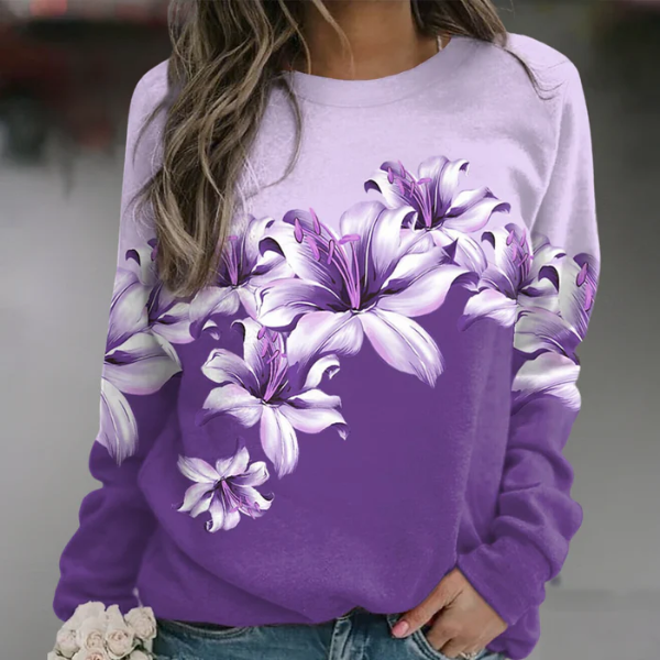 Street-Wave Floral Print Relaxed Cotton Blend Sweatshirt For Women Casual Everyday Comfort