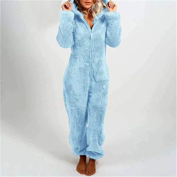 Street Wave Womens Teddy Fleece Overall With Hood Ultra Soft Cozy Plush Jumpsuit