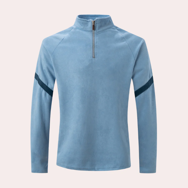 Men's Navy Wool Blend Pullover With Quarter Zip High Neck Raglan Sleeves Relaxed Fit Sweater