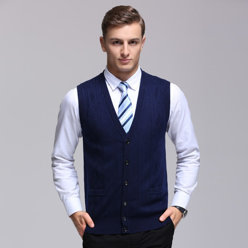 Streetwave Sleeveless Knit Vest With Diamond Pattern For Formal Office Wear Men Essentials