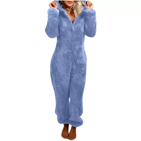 Street Wave Womens Teddy Fleece Overall With Hood Ultra Soft Cozy Plush Jumpsuit