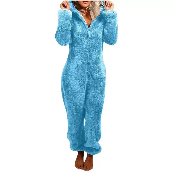 Street Wave Womens Teddy Fleece Overall With Hood Ultra Soft Cozy Plush Jumpsuit