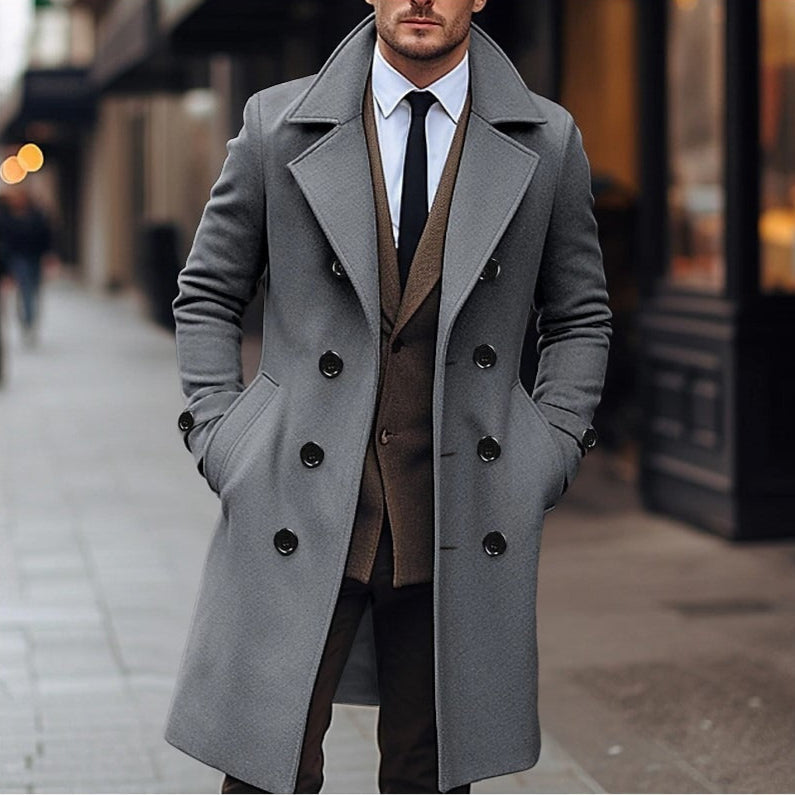 Street-Wave Mens Double-Breasted Wool Overcoat Russell With Wide Collar For City Men