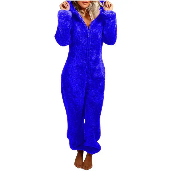 Street Wave Womens Teddy Fleece Overall With Hood Ultra Soft Cozy Plush Jumpsuit