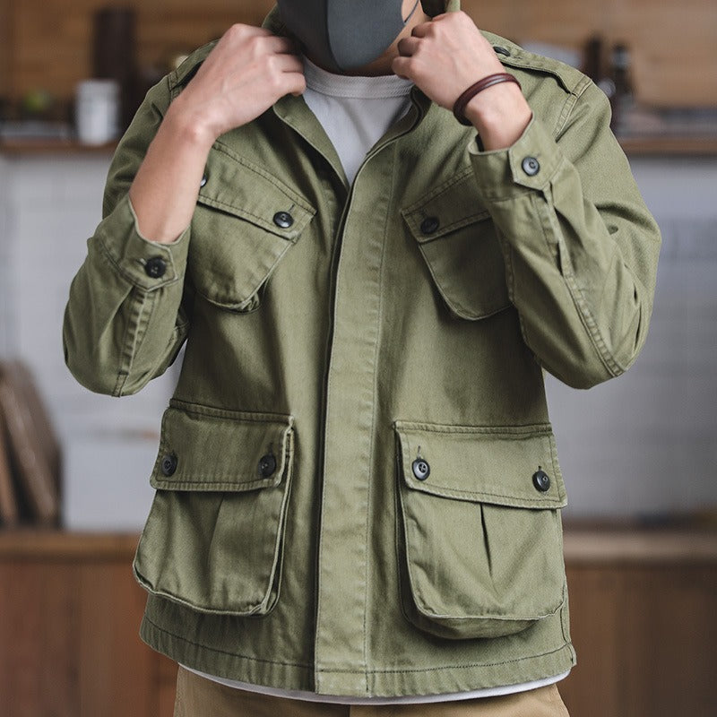 Street-Wave Mens Military Jacket With Durable Flap Pockets