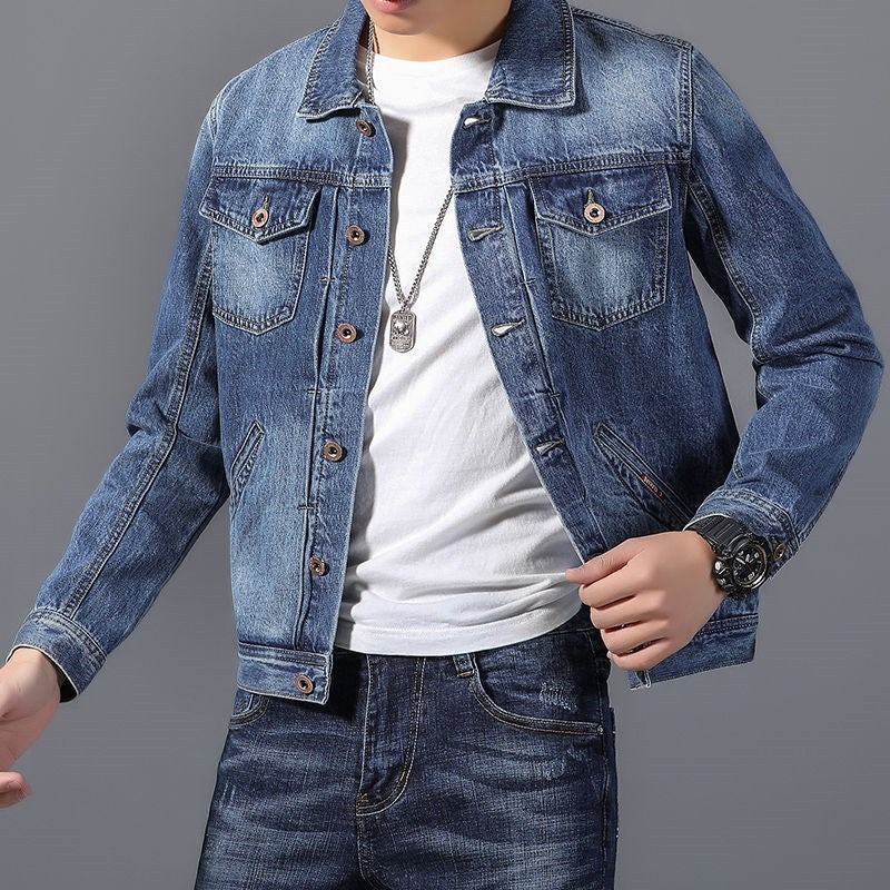 Streetwave Classic Men Denim Jacket With Vintage Wash Four Front Pockets Timeless Style