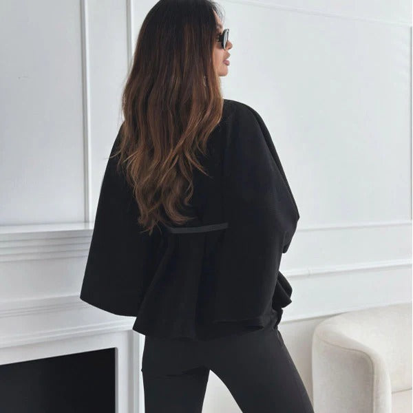 Street Wave Belted Cape Jacket With High Collar For Elegant Women And Statement Style