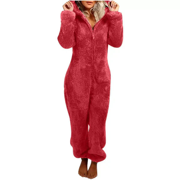 Street Wave Womens Teddy Fleece Overall With Hood Ultra Soft Cozy Plush Jumpsuit