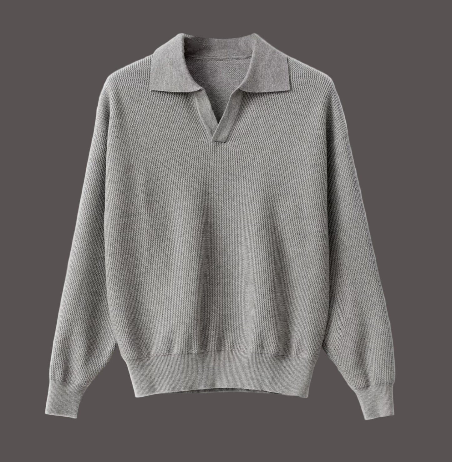 Street Wave Men's Knit Sweater With Spread Polo Collar For Versatile Fall Style