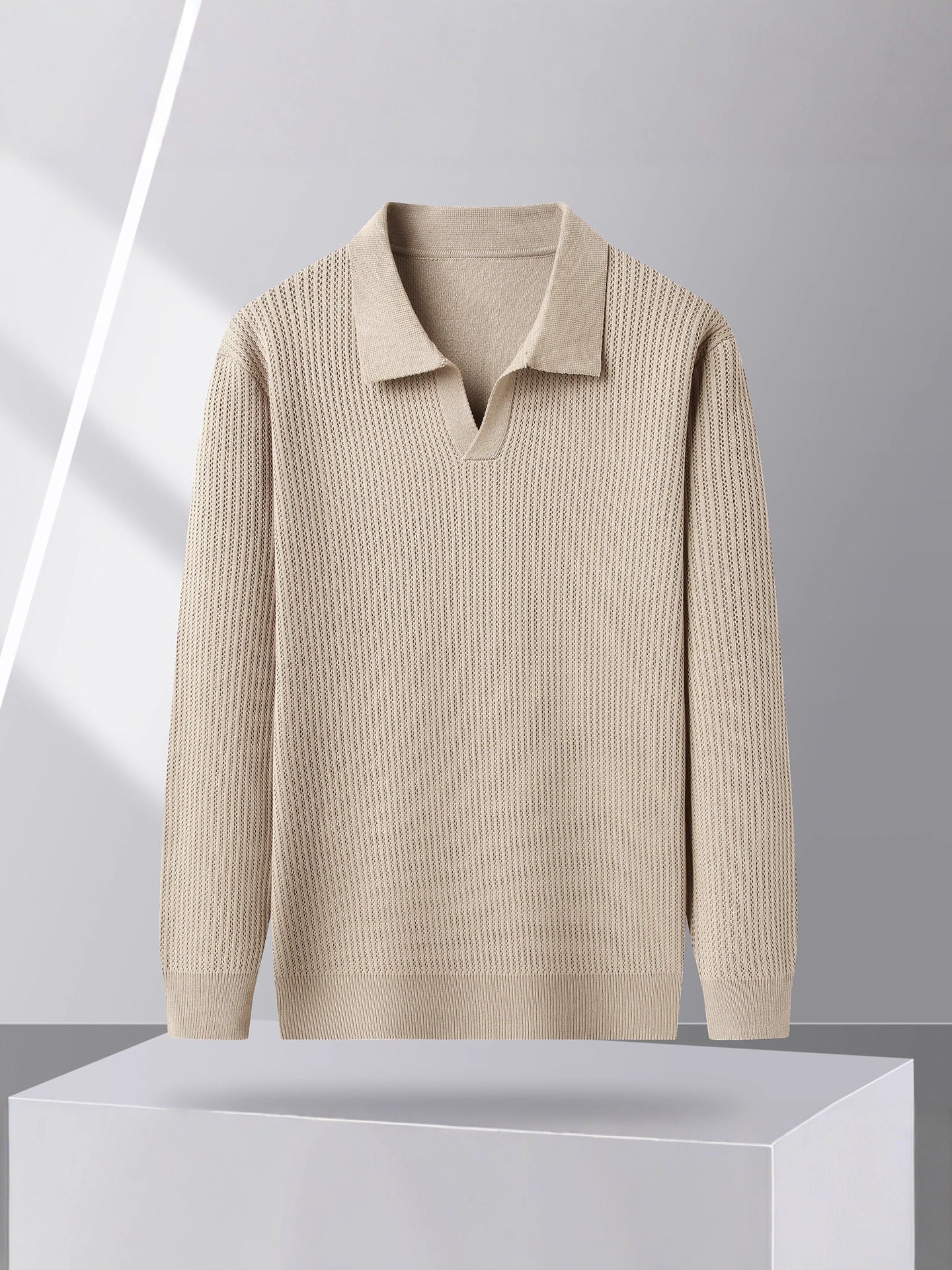 Street Wave Men's Knit Sweater With Spread Polo Collar For Versatile Fall Style