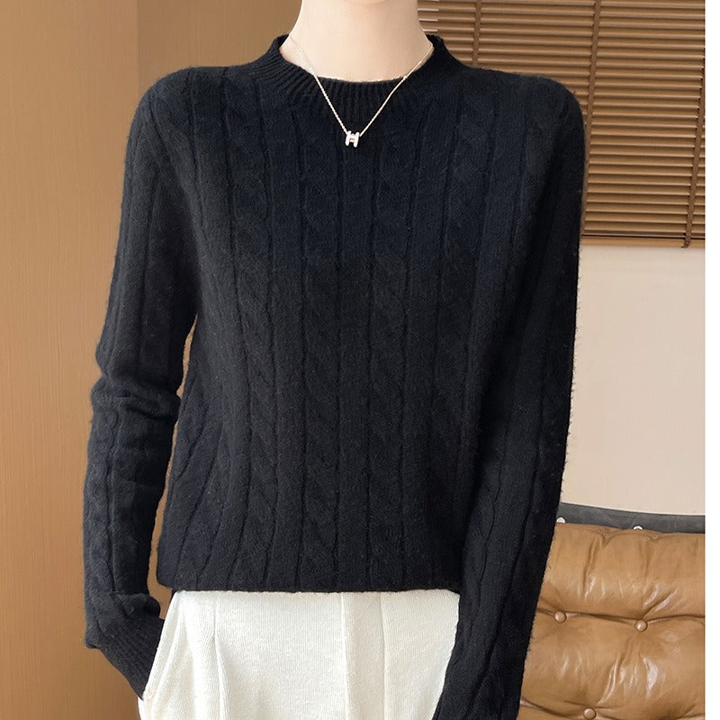 Street-Wave Women's Wool Cable Knit Sweater Relaxed Fit
