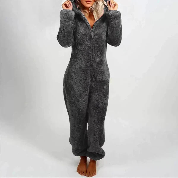Street Wave Womens Teddy Fleece Overall With Hood Ultra Soft Cozy Plush Jumpsuit