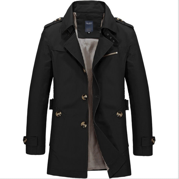 Street-Wave Waterproof All-Weather Mens Trench Coat With Double-Breasted Buttons For Urban Professionals