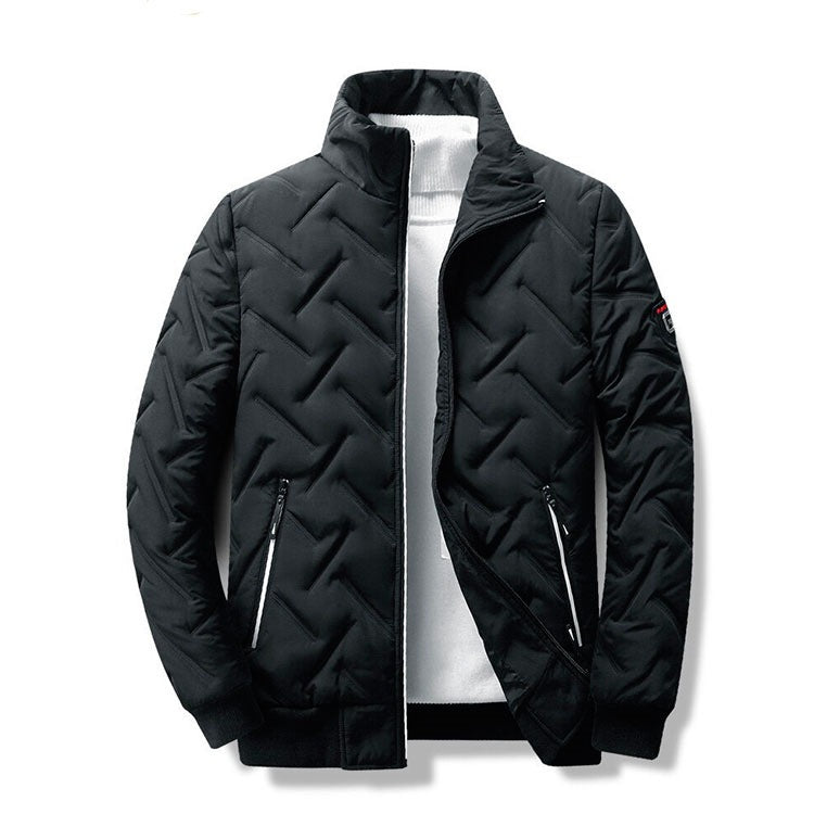 Street Wave Quilted Jacket For Men Navy All Season Insulated With Zigzag Stitch Detail