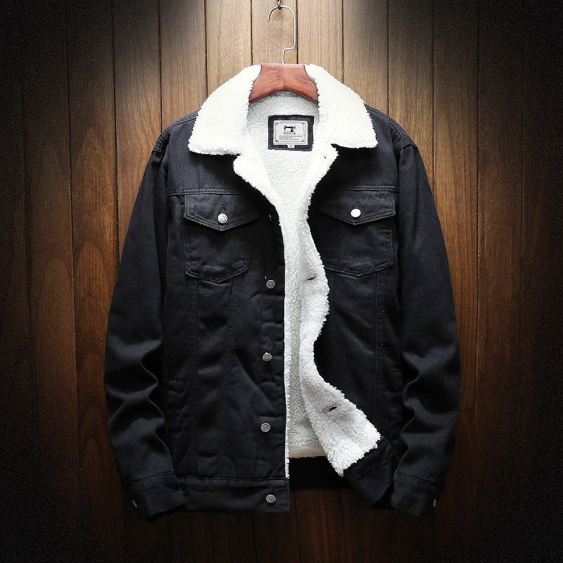 Street-Wave Mens Denim Jacket With Warm Fleece Lining For Cold Weather All-Season Comfort