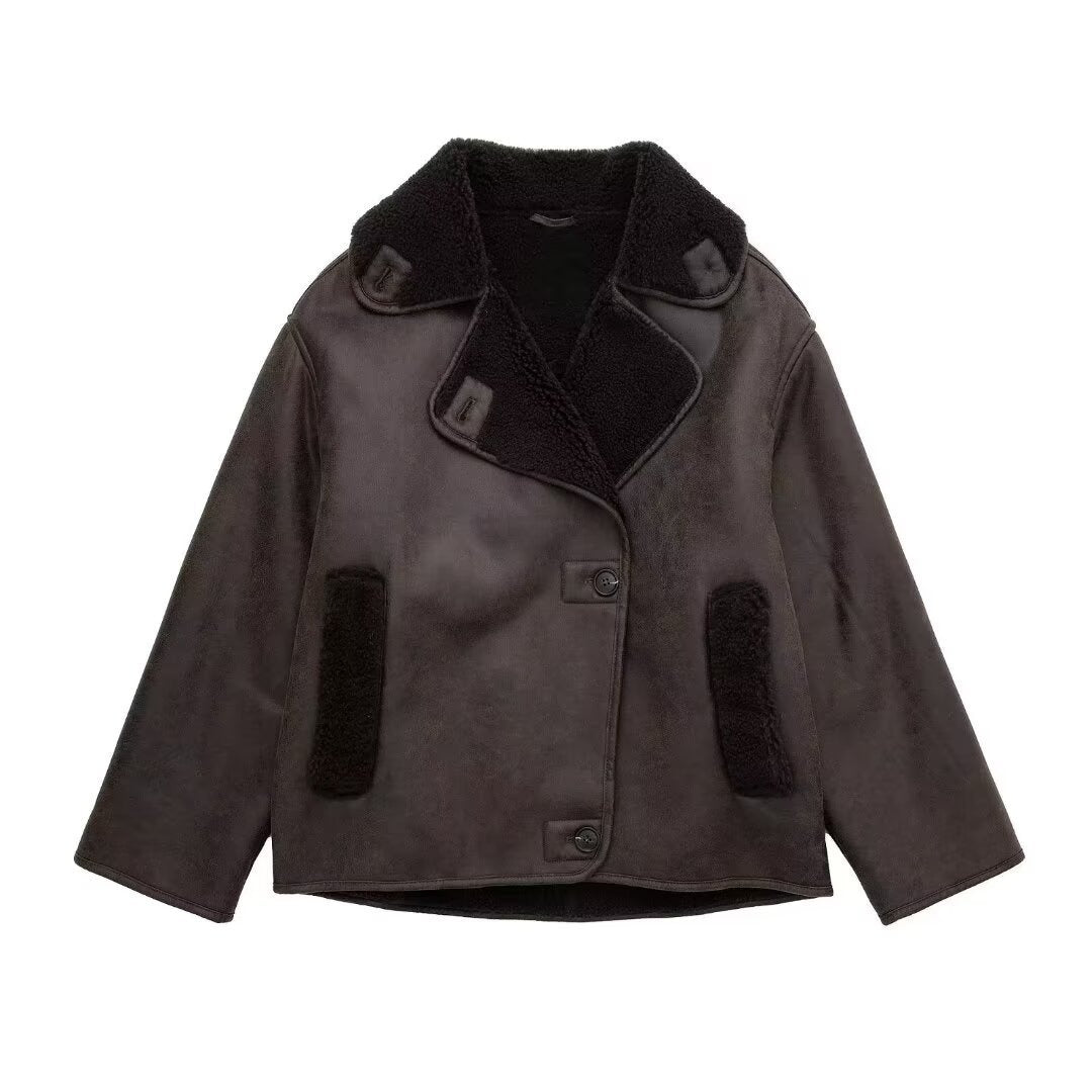 Street-Wave Women's Short Coat With Faux Bunny Fur Collar And Premium Shearling Lining