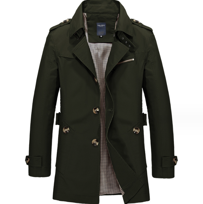 Street-Wave Waterproof All-Weather Mens Trench Coat With Double-Breasted Buttons For Urban Professionals