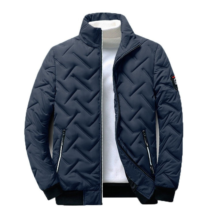 Street Wave Quilted Jacket For Men Navy All Season Insulated With Zigzag Stitch Detail