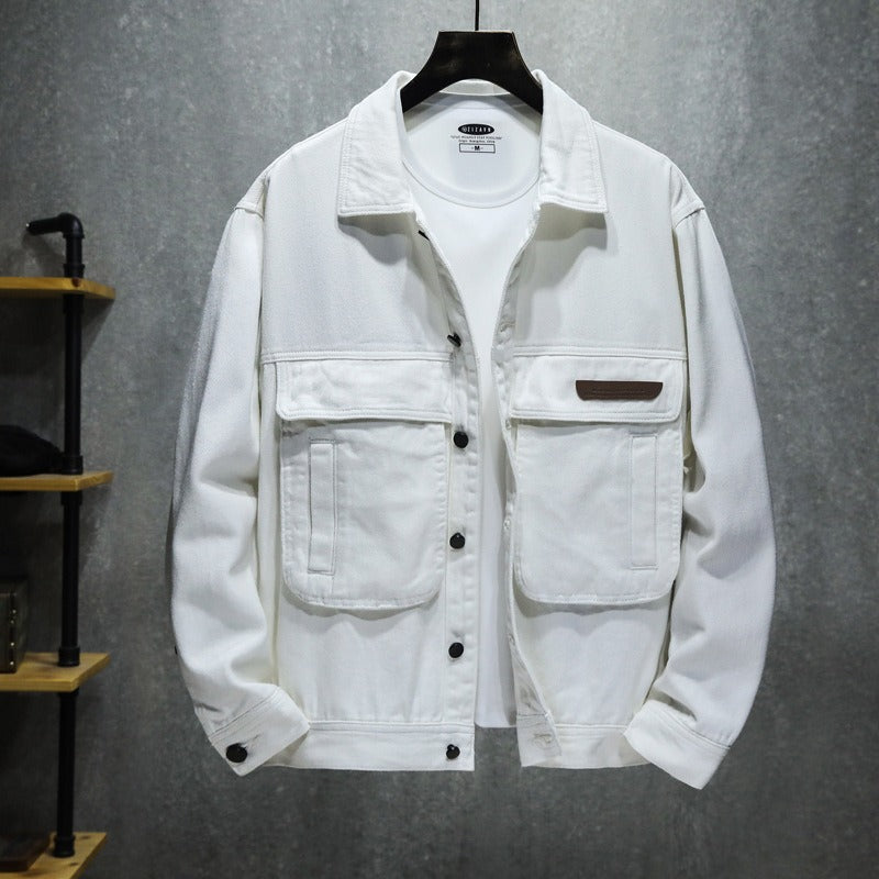 Street Wave Black Utility Jacket For Men With Large Front Pockets And Structured Fit