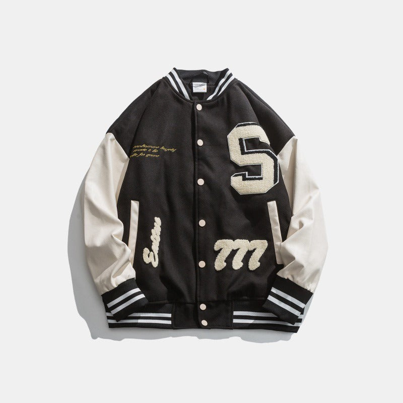 Street-Wave Mens Varsity Jacket With Embroidered Patches And Raised Lettering For Nostalgic Streetwear Fans