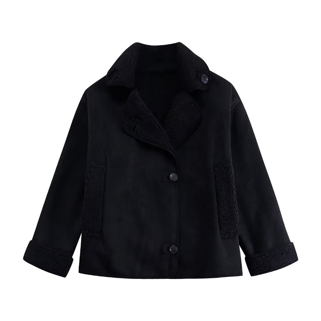 Street-Wave Women's Short Coat With Faux Bunny Fur Collar And Premium Shearling Lining